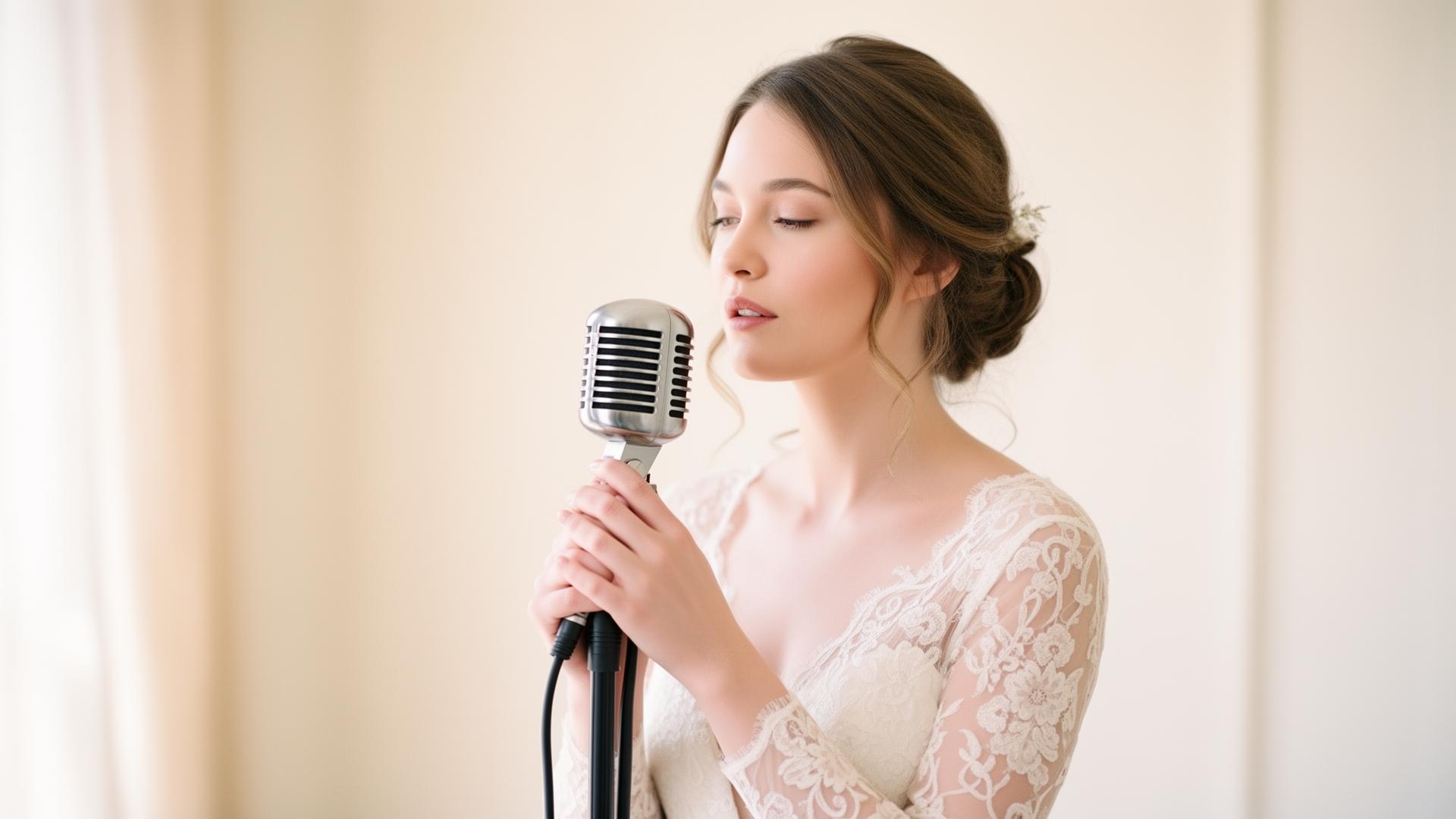 Live singer performing with a vintage microphone